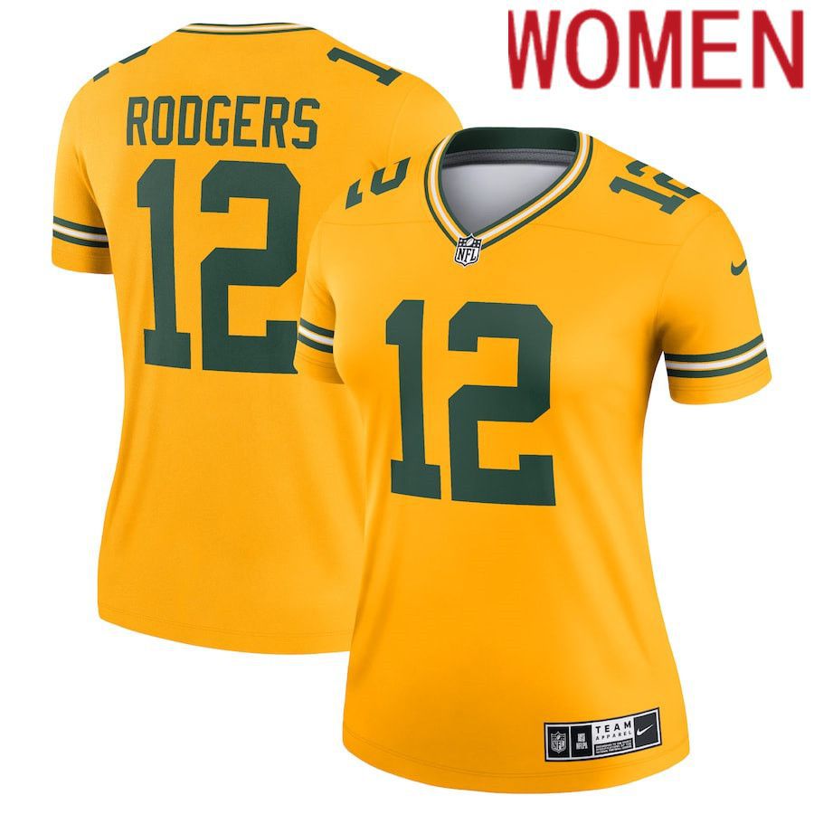 Women Green Bay Packers #12 Aaron Rodgers Nike Gold Inverted Legend NFL Jersey